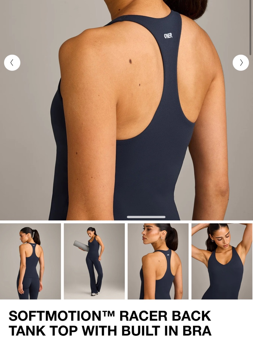 Oner Active Navy Racerback Tank Top with Built-In Bra